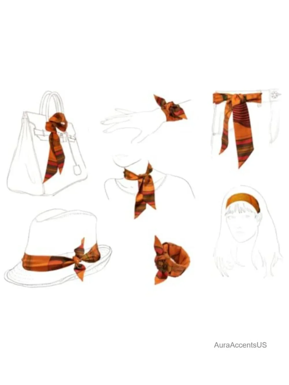 100% Mulberry Silk Scarf Narrow Head Hair Ribbon Handbag Wrap